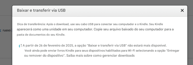 Amazon remove transferência de e-book para o Kindle via USB